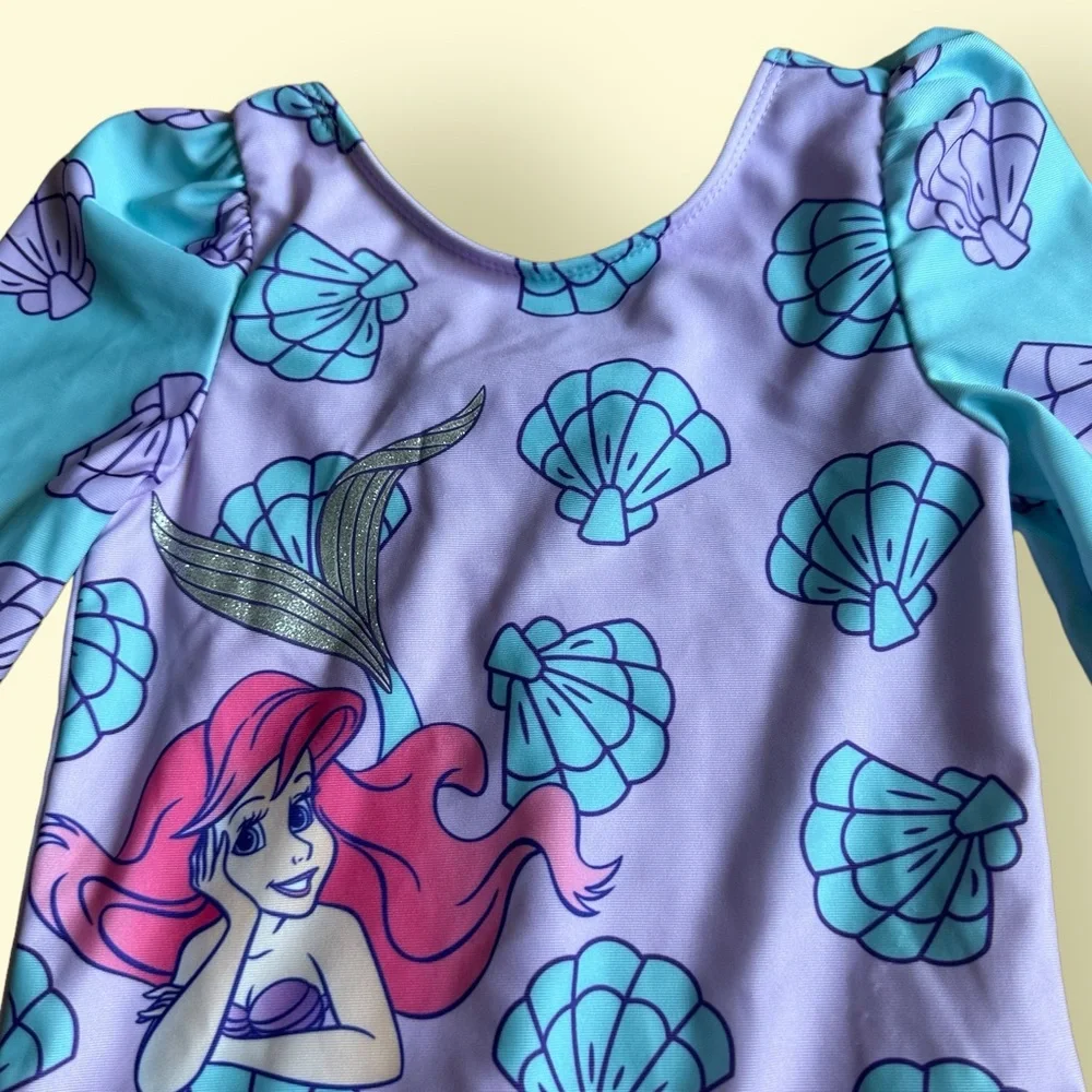 NWT Disney Baby Little Mermaid Long Sleeve One Piece Swimsuit Back Bow Size 18 M